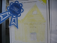 The Best of Kittitas County Coloring Contest Entry - Drawing of The Yellow Church Cafe storefront