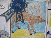 The Best of Kittitas County Coloring Contest Entry - Drawing of a bird flying over an elk with full antlers