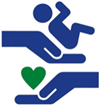 Icon of one hand holding a child and another hand holding a heart