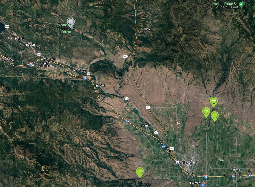 Image of the Kittitas County flood warning sensor locations