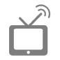 Grey icon of a television with an antenna receiving signal